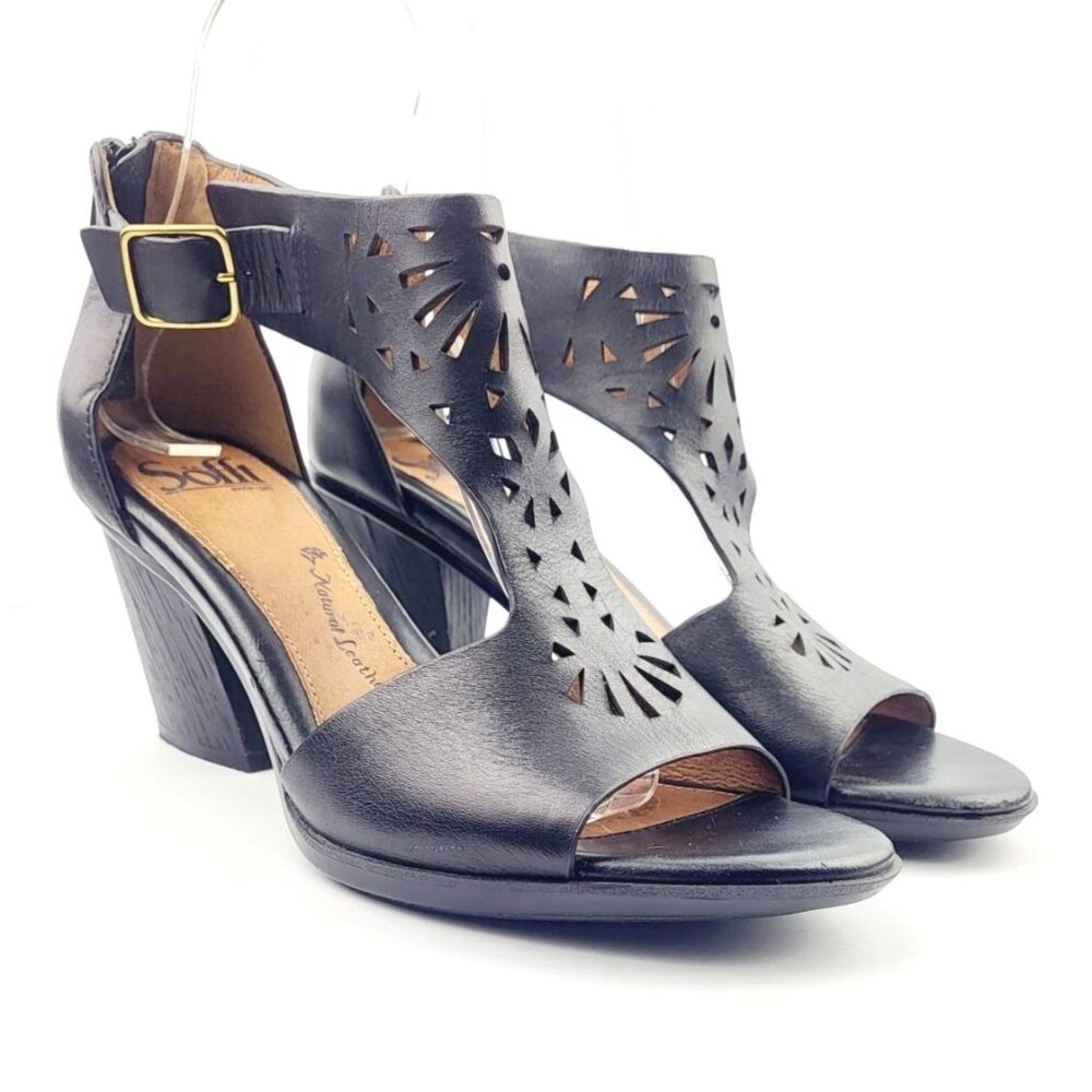 Sofft Stencil Cut T-Strap‎ Heeled Sandals - Size 7.5